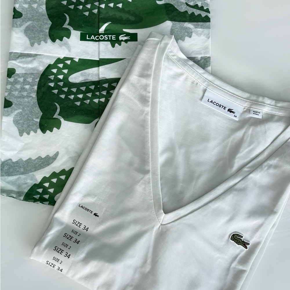 Lacoste White V-Neck Tee with Logo